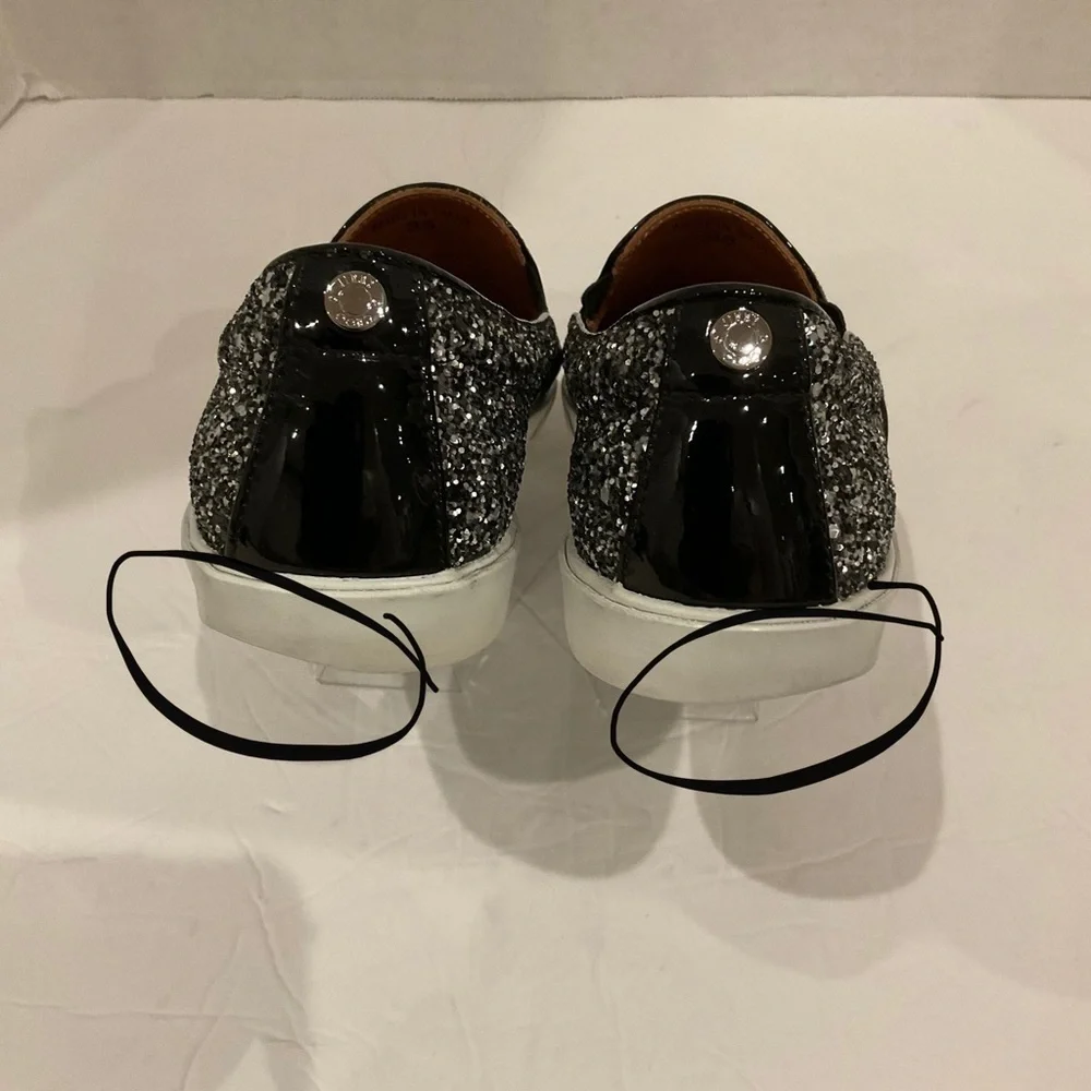 Jimmy Choo Demi Coarse Glitter Slip-Ons Sneakers Black and Silver - Picture 14 of 15